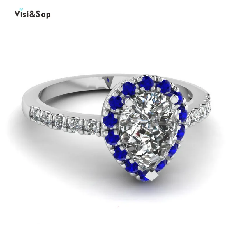 Женское кольцо с голубым цирконием Visisap Boutique обручальное большой каплей воды