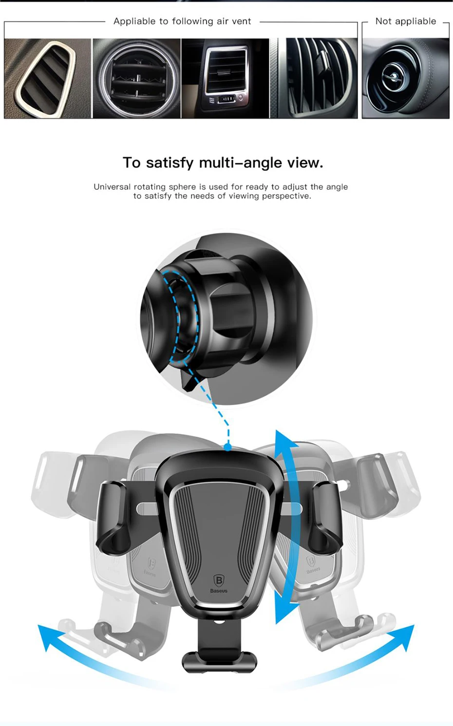 Автомобильный держатель Baseus Gravity для iPhone, samsung, держатель для мобильного телефона, 360 градусов, gps, крепление на вентиляционное отверстие, автомобильная подставка для телефона