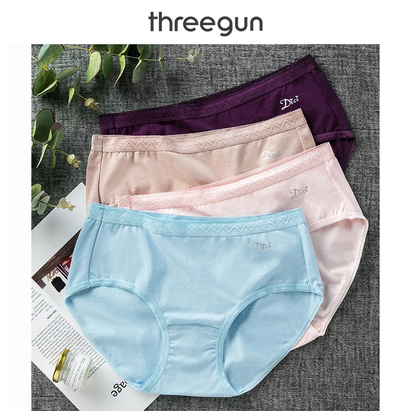 THREEGUN 4 шт./упак. Для женщин нижнее белье из хлопка трусы брифы высококачественные