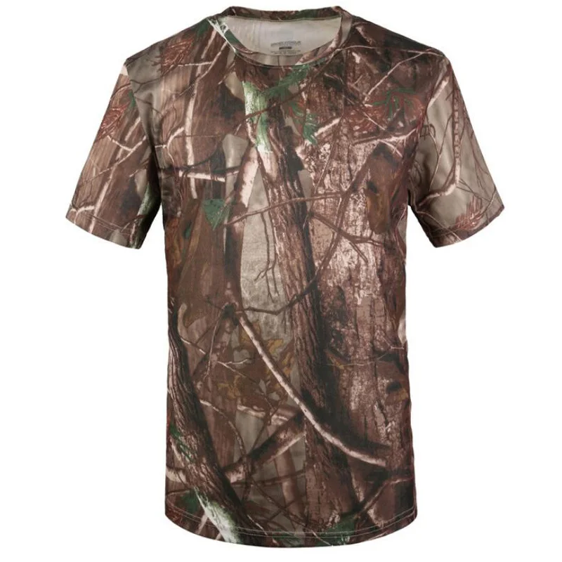 Tree camo Летняя футболка быстросохнущая камуфляжная футболка с круглым вырезом и коротким рукавом мужская повседневная Уличная тактическая Боевая футболка Топы в стиле милитари - Цвет: Tree camo