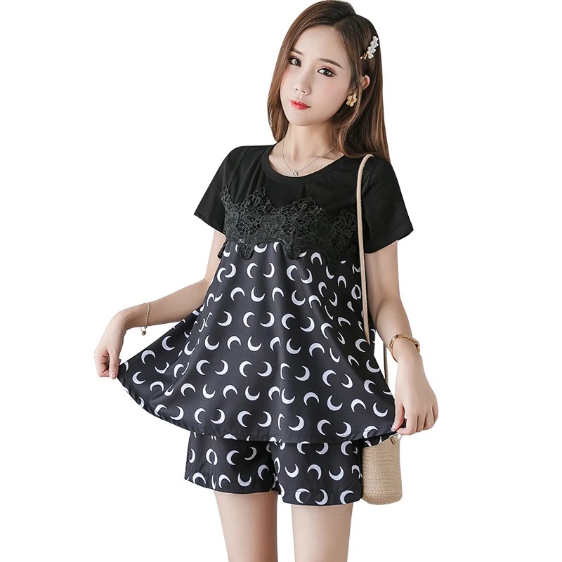 Pregnant Woman Summer Fashion Clothes Set Short Sleeve O-neck Cotton Patchwork Chiffon Floral Shirts+Belly Shorts Twinset Suits | Мать и
