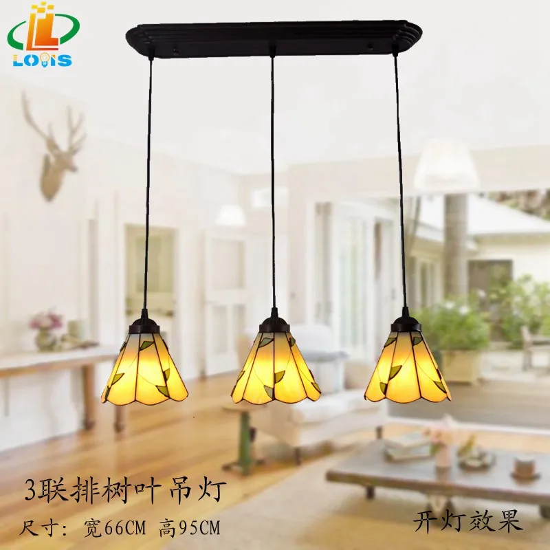 

European Style 3 Row Of Mediterranean Leaf Chandeliers Tiffany Restaurant Bar Countertops Staircase Glazed Lights