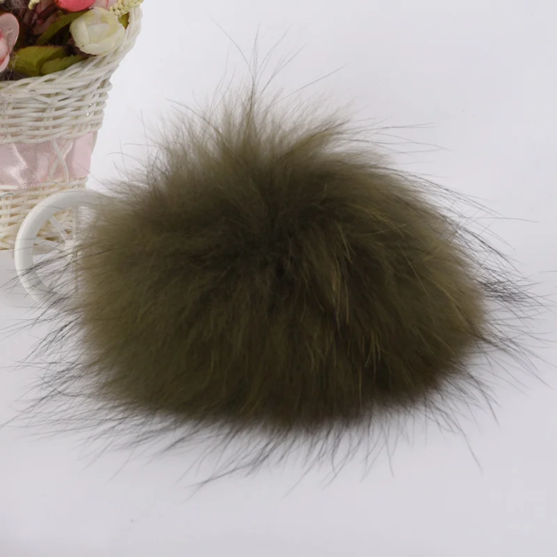 Raccoon Khaki Green Настоящий помпон из меха енота мяч высокого качества меховой шар для шапки 15 см S7265 - Цвет: Raccoon Khaki Green