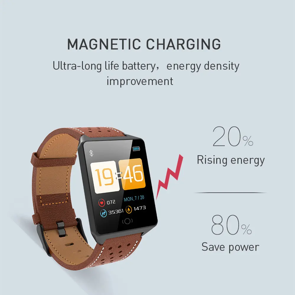 

Bluetooth Smart Watch Men Sport Color Screen Touch Smart Wristband Leather Waterproof Heart Rate Digital Smart Watch Women reloj