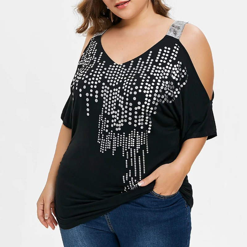 

XL-5XL Female T-shirt for women Summer Clothes Tees Shirts Strap Sexy Casual Outwear Clothing Wear Short Sleeve US Size 14-22