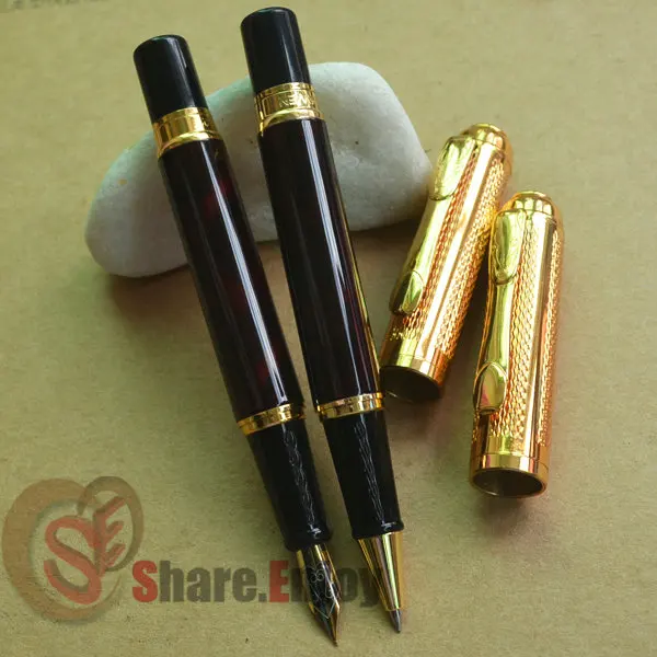 2 шт. перьевая ручка DIKAWEN 821 с винным и золотым средним наконечником + Шариковая