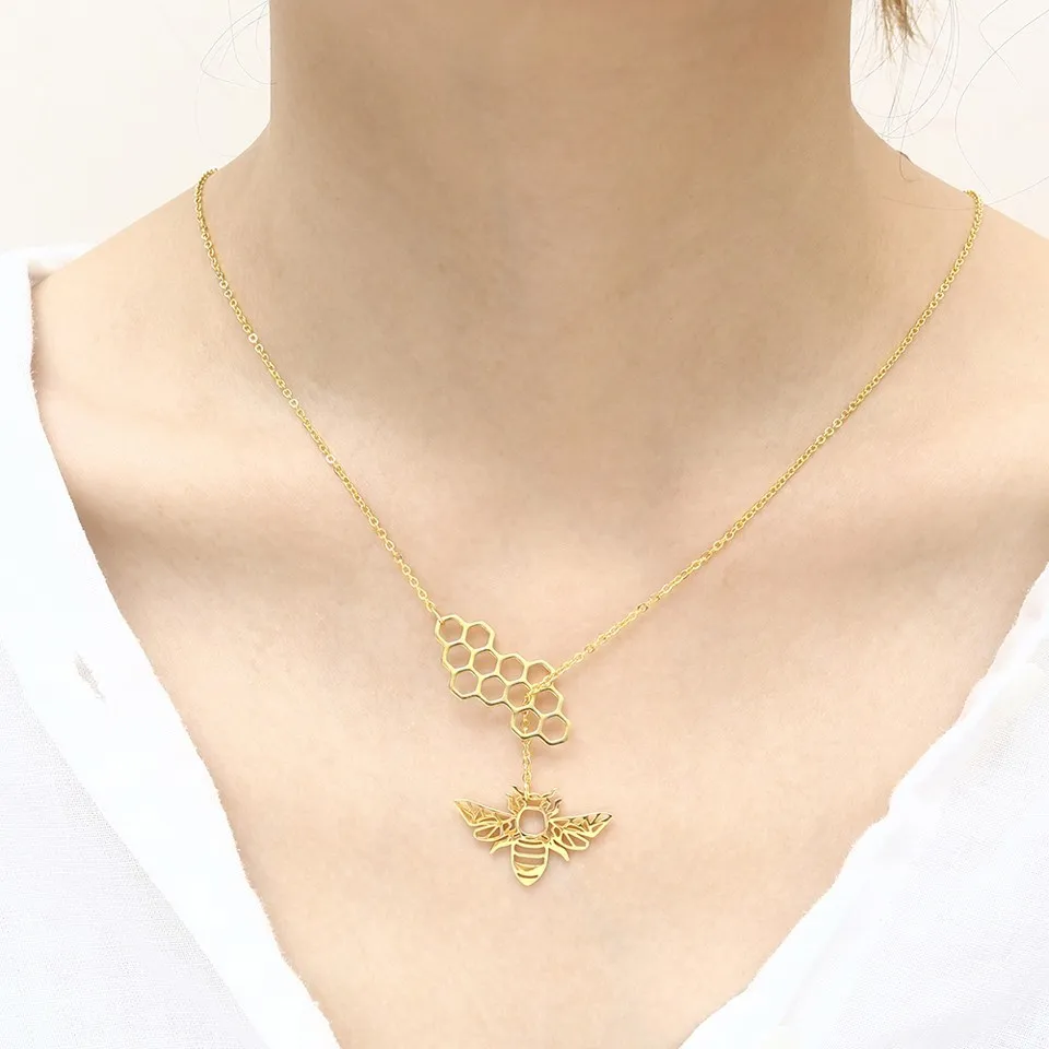 RIR нержавеющая сталь, милая Jewelry цепочка с Пчелой слоистых минималистское ожерелье вафельная регулируемая подвеска для очаровательных подарок для невесты