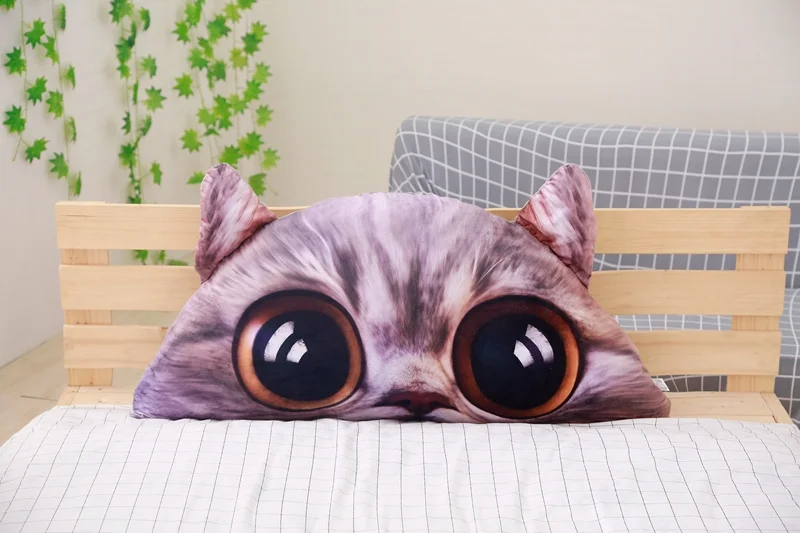 grey 1pc Cute Bigeye Cat Bed Triangular Backrest Pillow Big Back Support Pillow Bedside Lumbar Chair/Cushion Lounger Reading Pillow - Цвет: grey