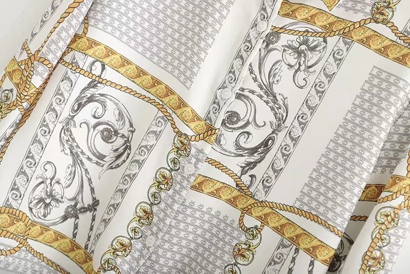 2019 г. новые женские винтажные Длинные рукава цепи лоскутное печати Вязаная блуза