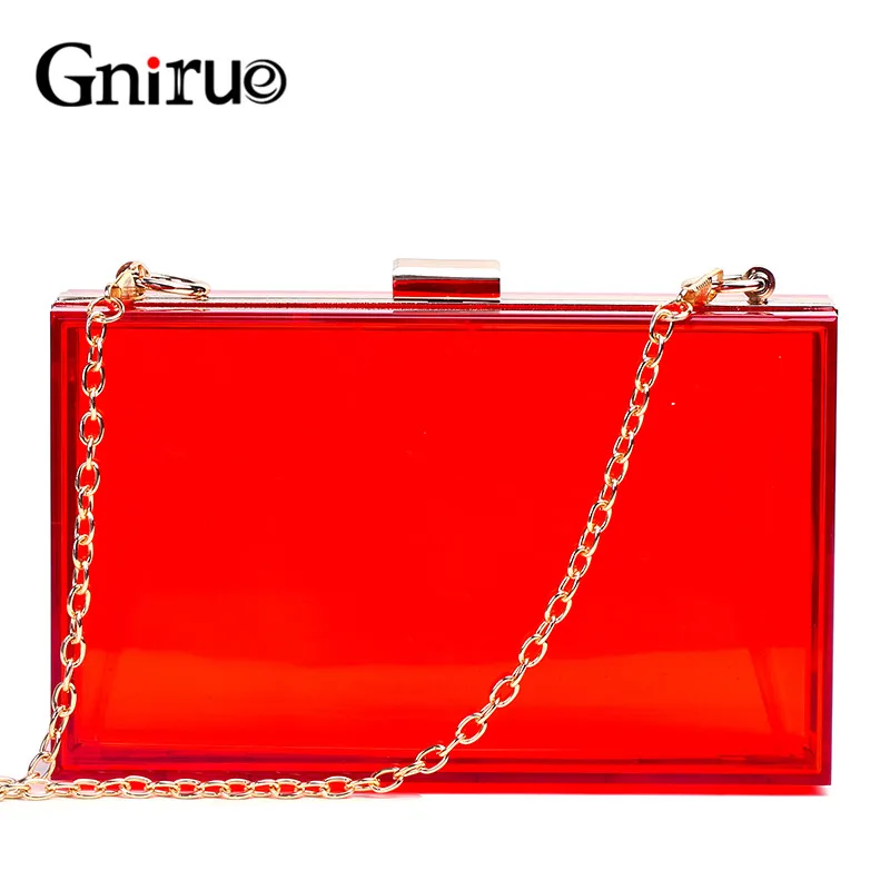 Fashion Red Transparent Acrylic Clutch Bag Party Evening Bags Chain Women Shoulder Messenger Bride Wedding Handbags Wallet | Багаж и сумки