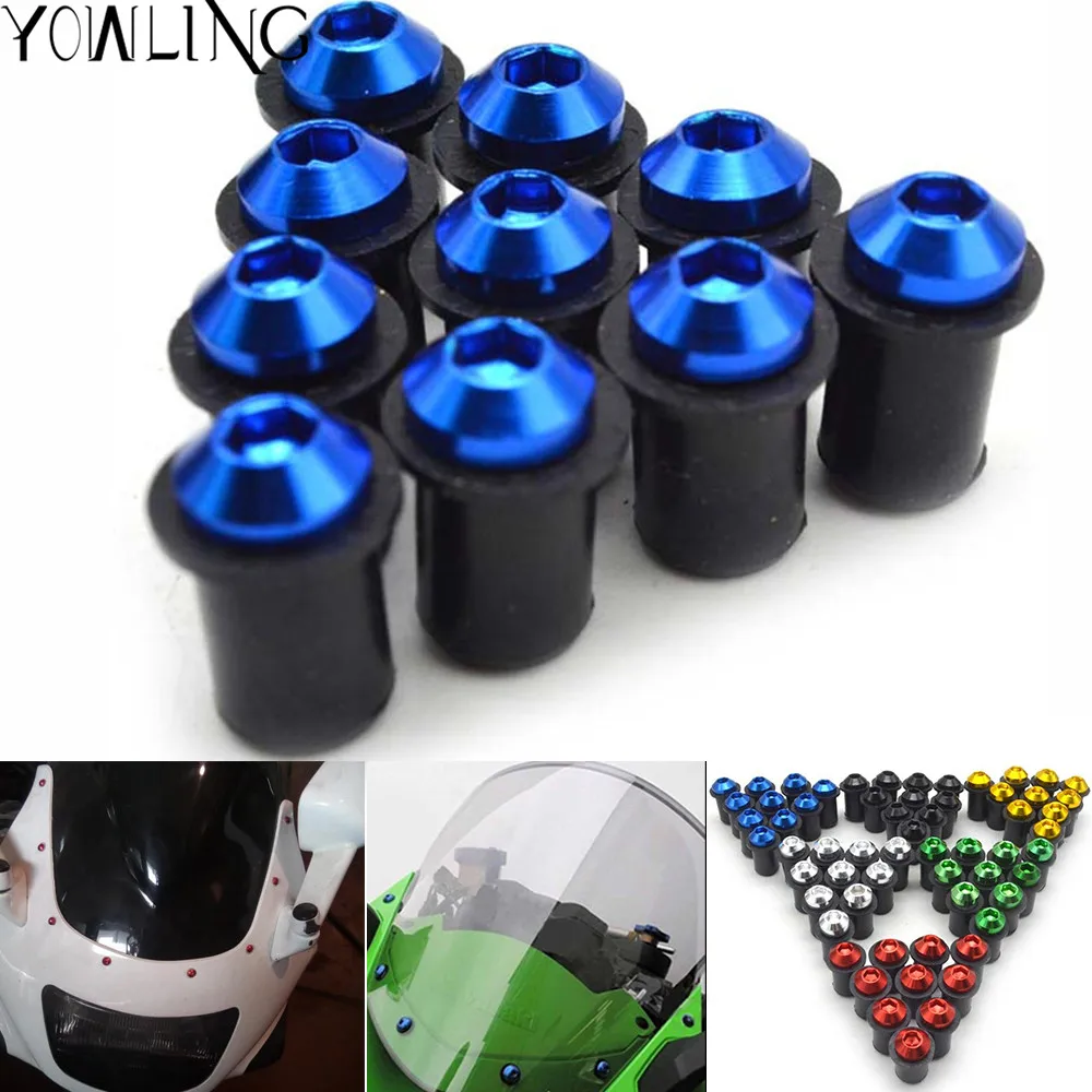 

5mm 10pcs Universal motorcycle Windshield Spike Bolts Screw Nuts accessories for yamaha YZF R1 MT-01 V-MAX FZ6 FAZER FZ6R FZ8