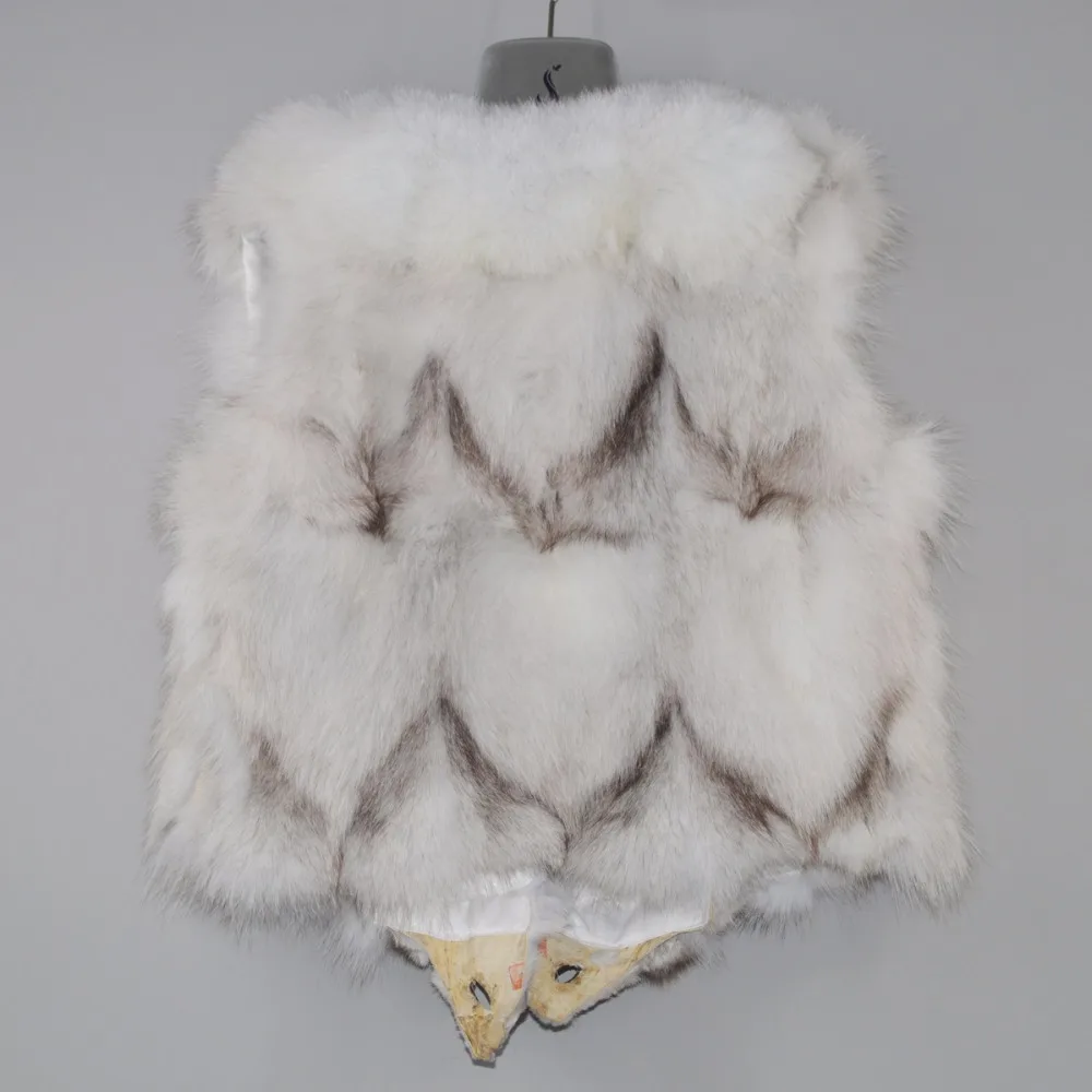 Женский жилет из натурального Лисьего меха модный утепленный 100% лисы куртка без