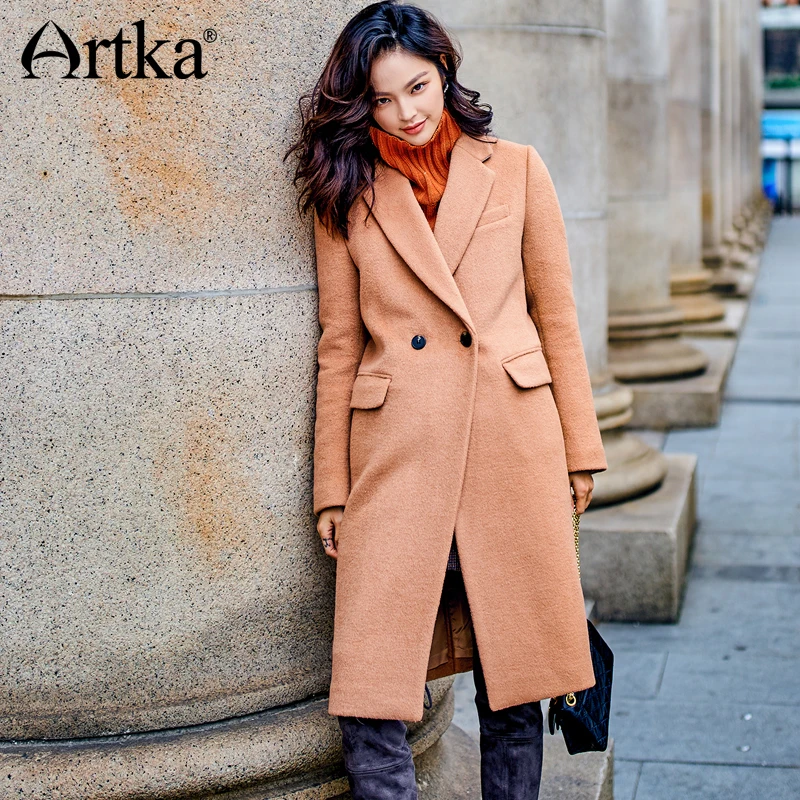 Женское двубортное пальто ARTKA классическое облегающее из толстой шерсти с