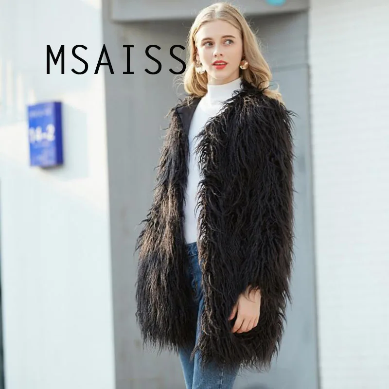 MSAISS 2018 Модное Элегантное длинное пальто из искусственного меха шикарная
