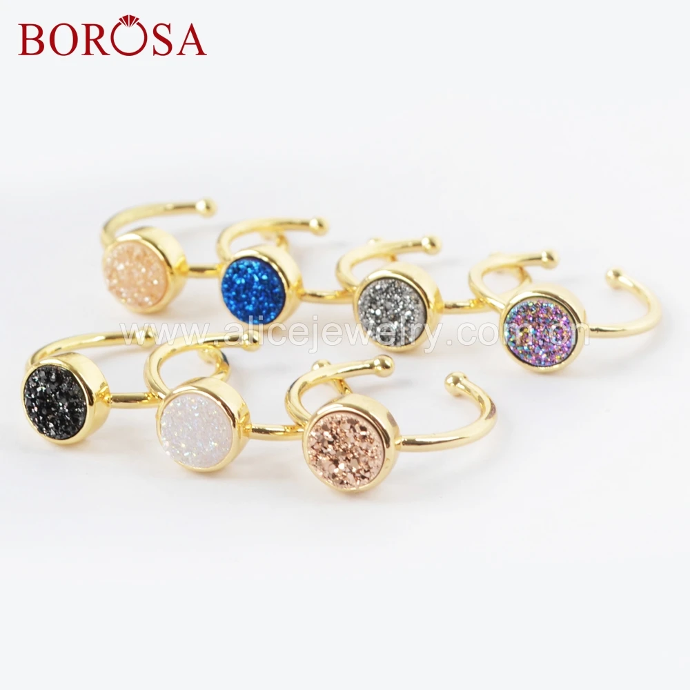 BOROSA 10 шт. 9 мм круглые позолоченные натуральные кулон Агаты друзы титановые
