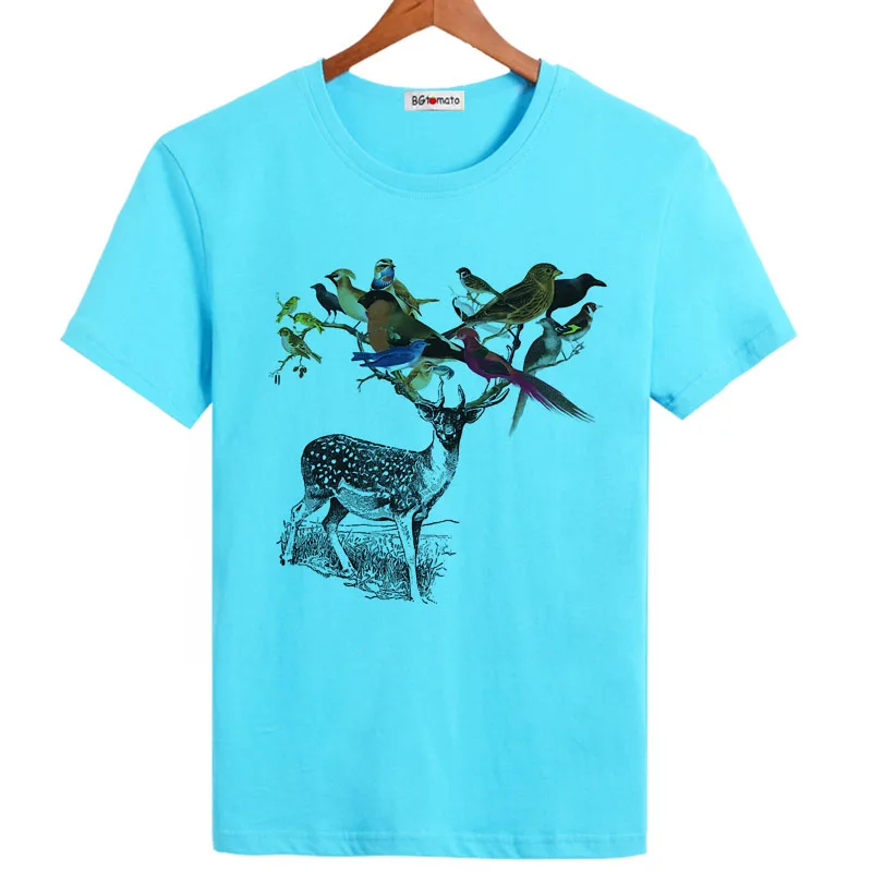 bgtomato Bird Deer personality art t shirt for men promotion sale original brand clothing crossfit shirts | Мужская одежда