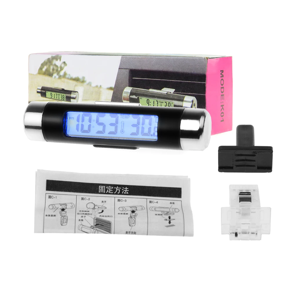 2in1 автомобильный цифровой ЖК дисплей Температура термометр часы календарь