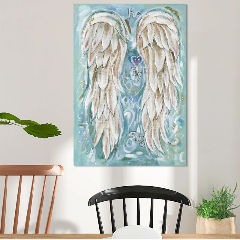 

Home Decoration Wall Posters and Prints Wall Art Canvas Painting Abstract Musical Symbol Angel Wings Pictures for Living Room