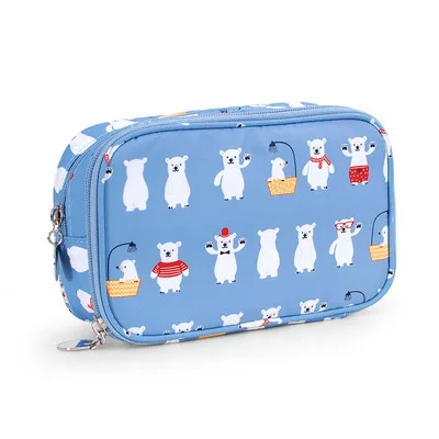 B-white bear Cute Girl Professional Travel Small Makeup Bag Double Waterproof Cosmetic Bag Fashion Beautician Organizer Toiletry Makeup Pouch - Цвет: B-white bear