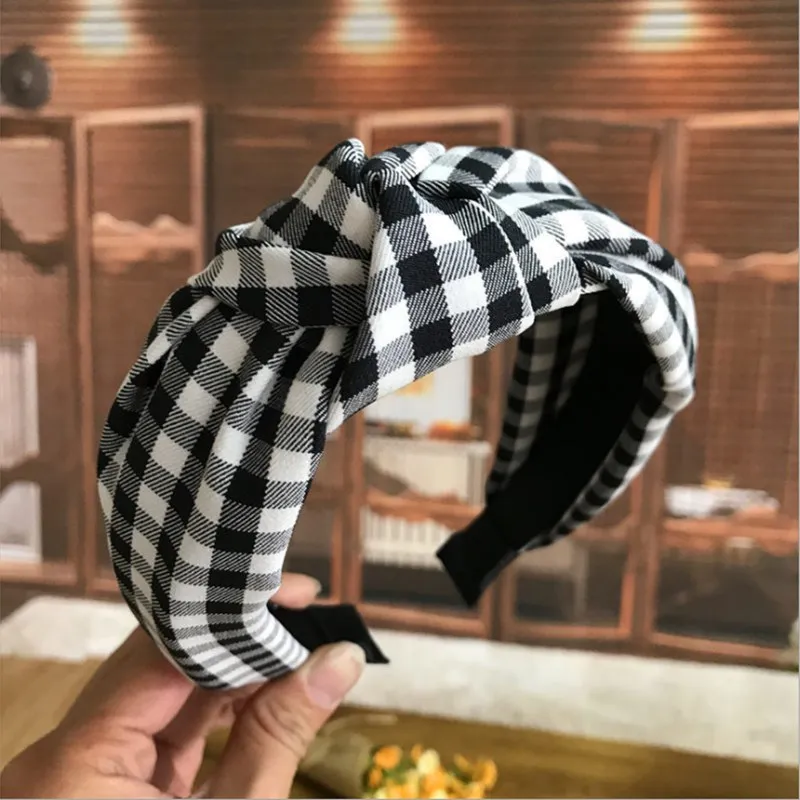 

Boutique Lattice Headbands Fashion Hair Accessories Women Fabric Knotted Middle Wide Side Cute Face Washing Hairband Hair Hoop