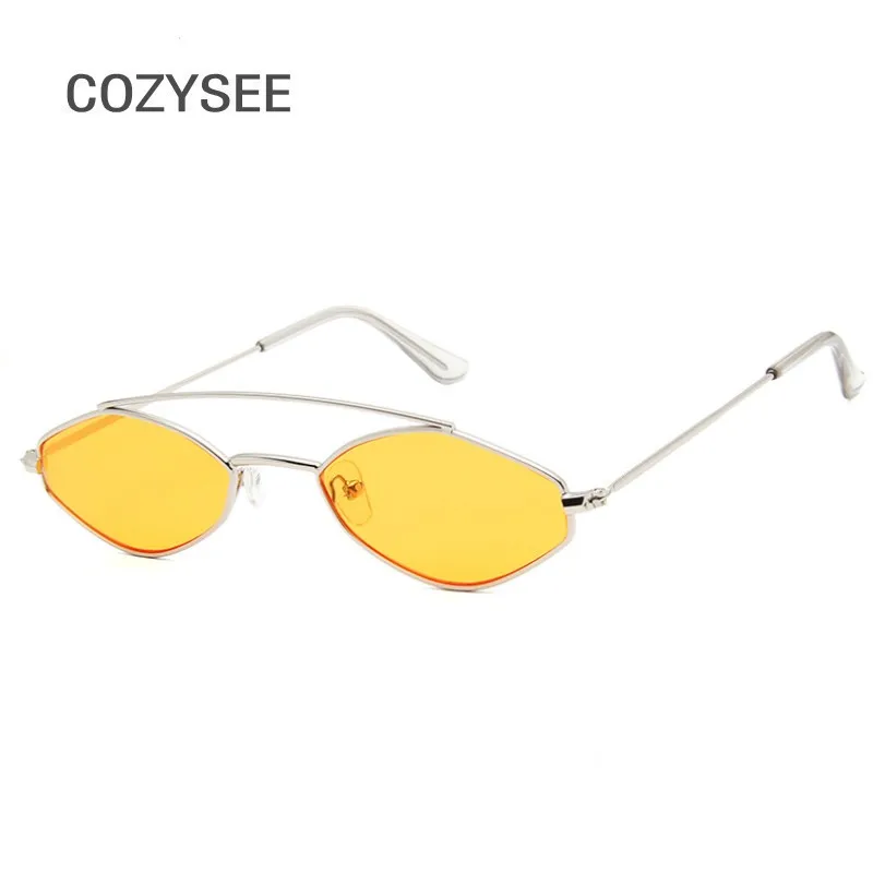 Retro Small Oval Metal Sunglasses 90's Tinted Flat Lens Sunglass For Women Classic Brand Double Bridge Yellow Vintage Eyewear |