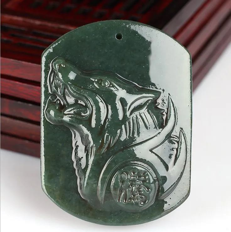 Ювелирные изделия Белый Нефрит Резьба голова Волка амулет кулон счастливые