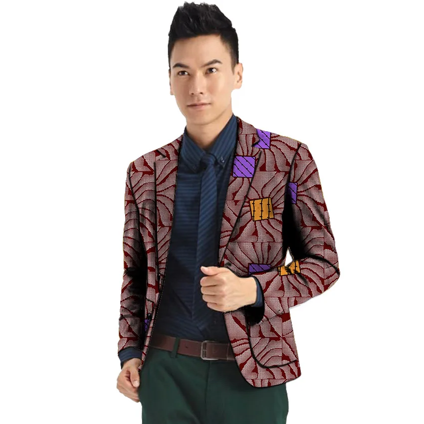 Африканская одежда мужские блейзеры с принтом slim fit Анкара - Цена: 3282.32
