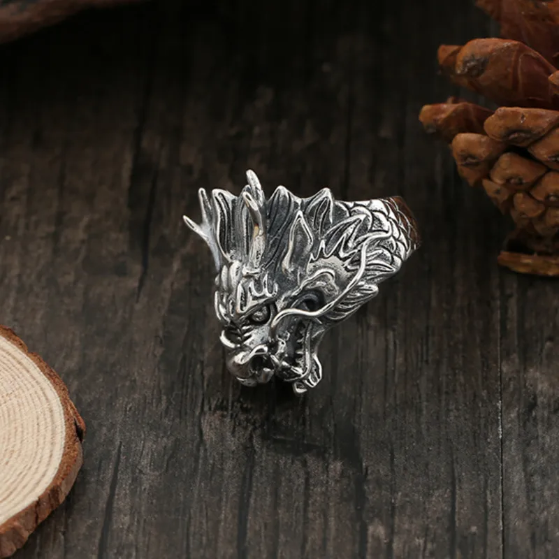 

Sterling Silver S925 Retro Fashion Ring Jewelry 12 Zodiac Faucet Men's Open Wide Edition Personality Ring