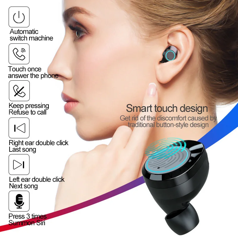 X6 TWS, беспроводные наушники, Bluetooth 5,0, наушники, IPX7, водонепроницаемая гарнитура, отпечаток пальца, сенсорный наушник, с зарядным устройством 3000 мАч