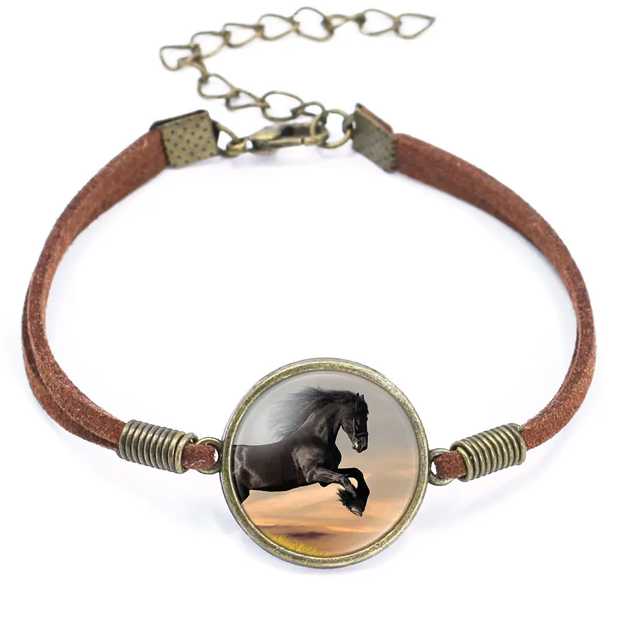 Винтаж лошадь стекло кабошон браслет-цепочка браслет для девочек Для женщин