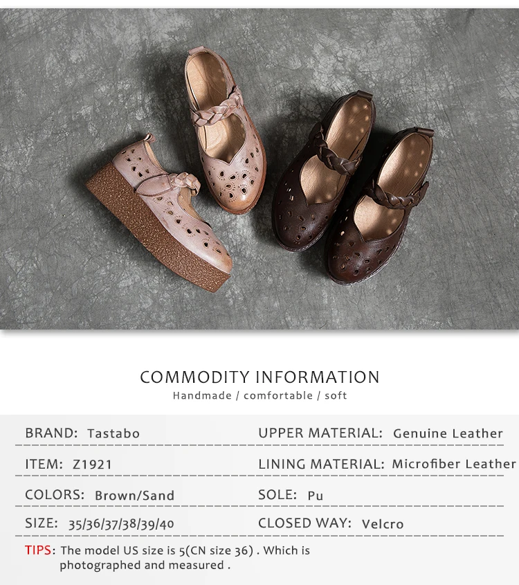 Tastabo Genuine Leather Women's shoes Thick bottom design simple casual style Z1921 Leather comfortable insole Brown Sand 35-40