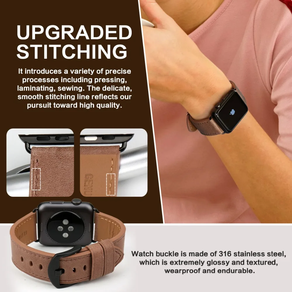 MAIKES Genuine Leather Watch Accessories For Apple Bands 44mm 40mm iwatch Band 42mm 38mm Watchbands Series 1-4 Bracelets | Наручные часы