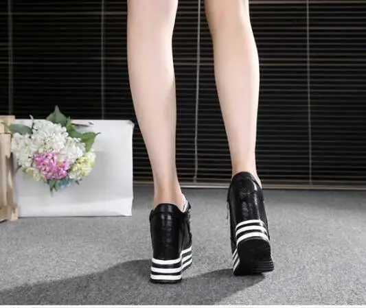 Новинка дышащая обувь на платформе увеличивающая рост двойной молнии женская