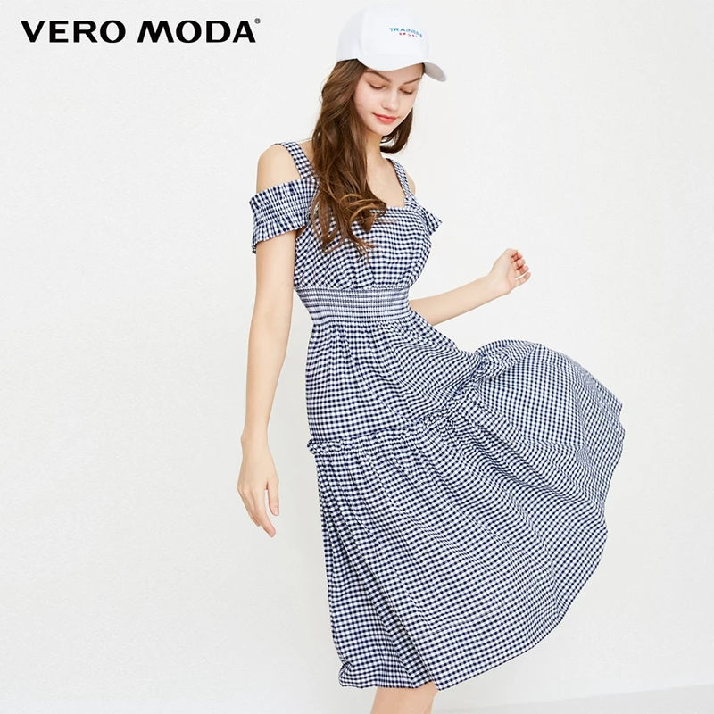 Vero Moda Новое Женское платье в клетку с эластичными лямками и высокой талией из хлопка | 31837A515