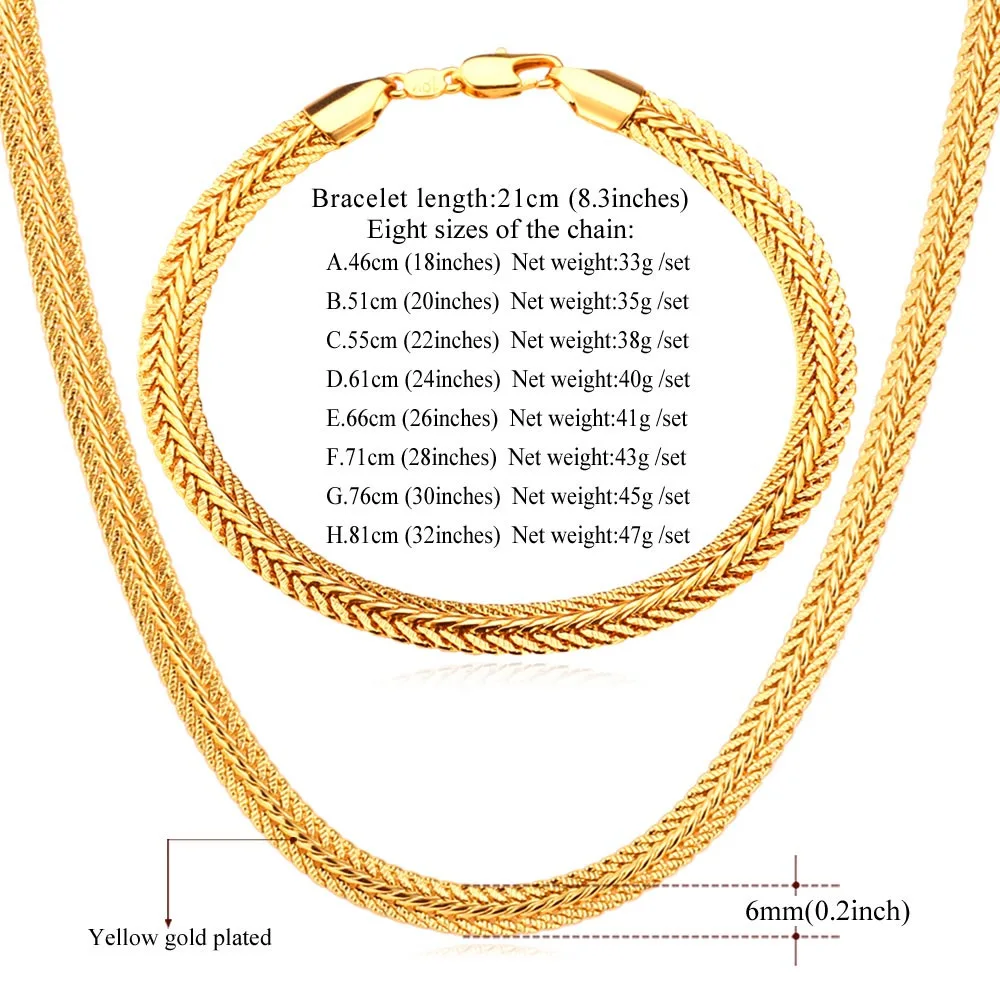 U7 Змейка Цепочки Чокер и Браслет Набор Украшений Для Мужчин Золото/ Серебро/