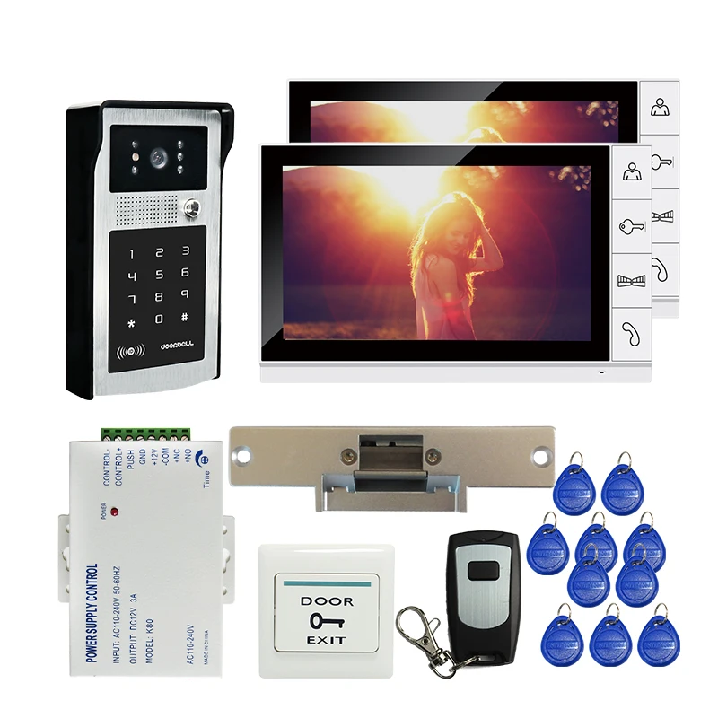 Бесплатная доставка 9 &quotзапись видео домофон 2 ЖК комплект + открытый RFID код
