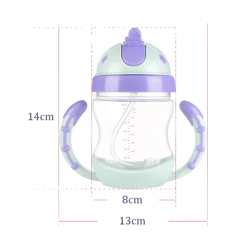 BUY 1 GET FREE 240ml Cute Baby Sippy Cup with Lid Children Drinking Feeding Bottle Handle Straw Milk Cups | Мать и ребенок