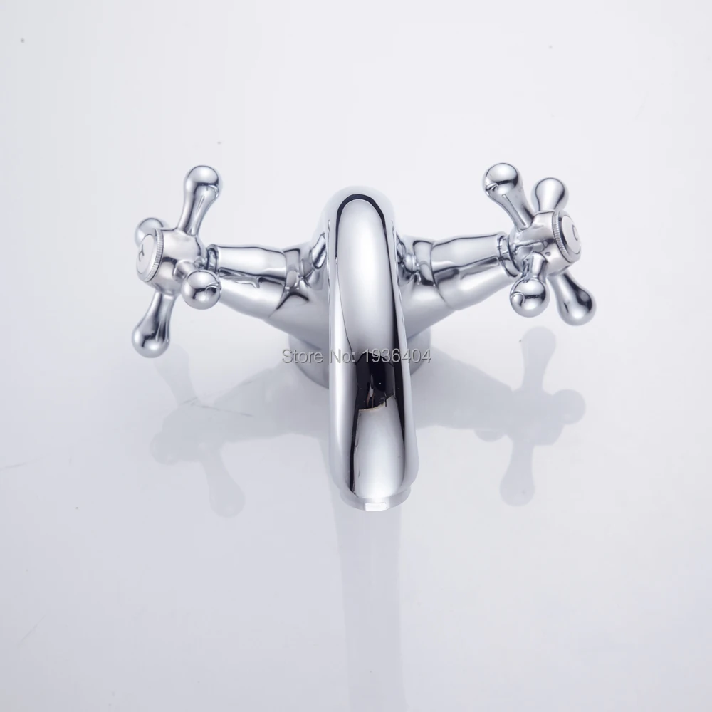 1set High Quality Basin sink Faucet Chrome Plating Double Handle Cold Hot Water Mixer Retro Style Solid Brass body PL8005 | Обустройство