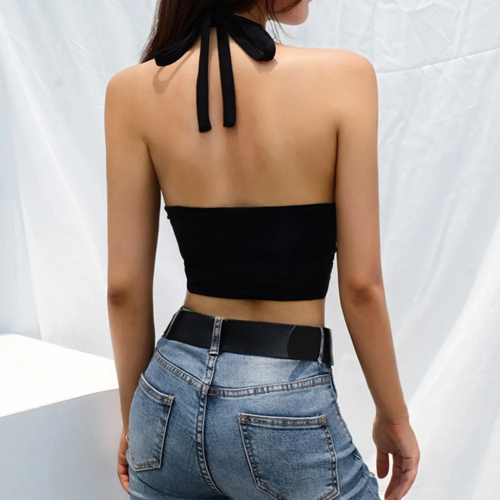 Женский топ в стиле Харадзюку модный Сексапильный кольцо полая висячий воротник