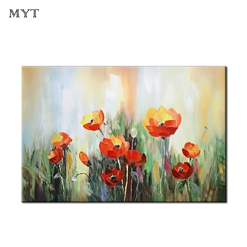 100% ручная работа оранжевый цвет цветы Абстрактная Картина на холсте пейзаж