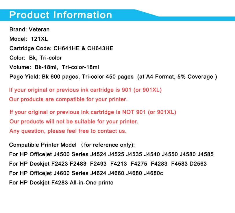 Сменный картридж Veteran 121XL для hp 121 XL Deskjet D2563 F4283 F2423 F2483 F2493 F4583 | Компьютеры и офис