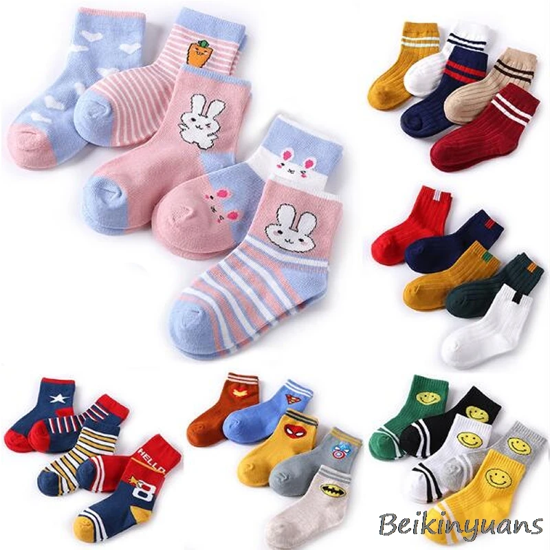 Новинка 2018 осенне зимние хлопковые детские носки в полоску с мультяшным рисунком
