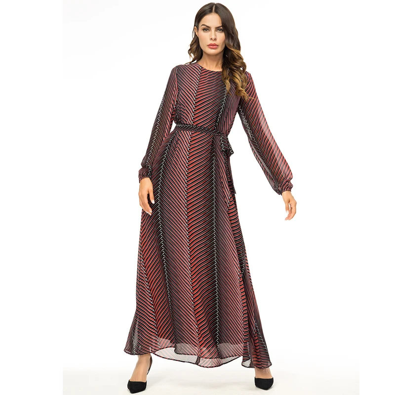 Абайя Vestidos 2019 шифоновое Полосатое Турецкий Арабский мусульманский хиджаб платье