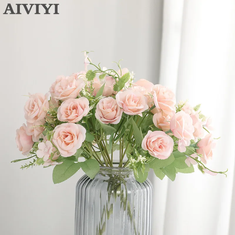 

Искусственный Шелковый Искусственный цветок букет, 28 см, 5 вилок, Happy Rose, для гостиной, свадебные цветы, украшение для дома