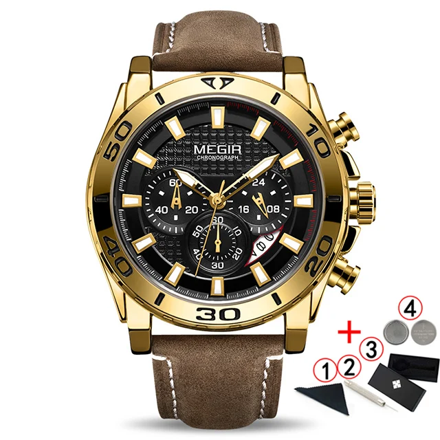 gold box Relogio Masculino часы megir для мужские с большим циферблатом модные хронограф, мужские часы Роскошные брендовые кожаные Наручные часы мужские s - Цвет: gold box