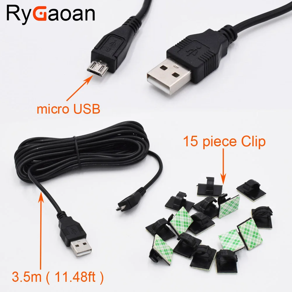 

RyGaoan 15 шт. Многофункциональный usb-кабель, клейкая линия, держатель, автомобильный зажим с 3,5 метровым микро USB кабелем для автомобиля DVR GPS