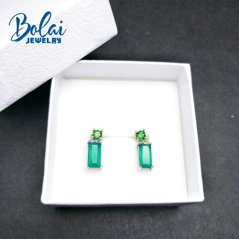Bolaijewelry 2018 новый натуральный зеленый драгоценный камень агат и хром серьги из
