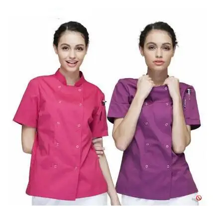 Новая форма повара ресторана Куртки Женщины Униформа с коротким рукавом кухня