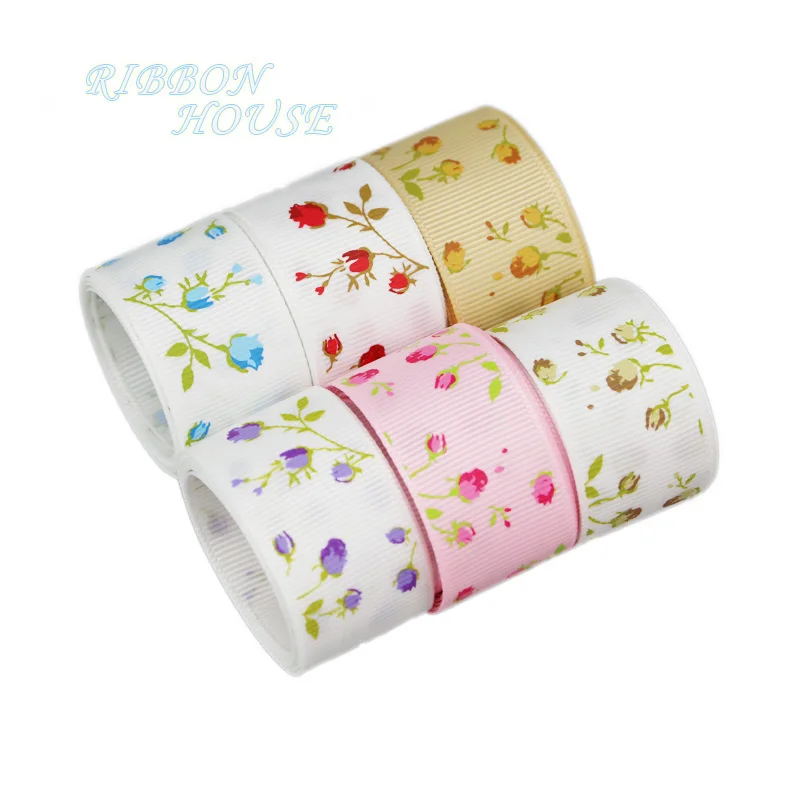 5 ярдов/партия) 1 ''(25 мм) розы grosgrain DIY ленты Печатные милые цветочные серии ленты