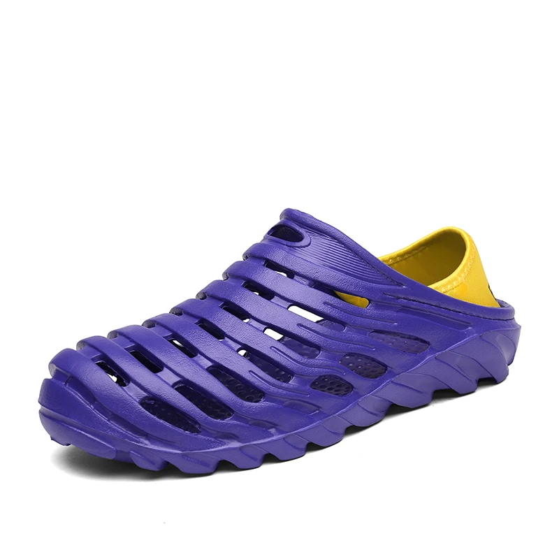 Синий Мужская обувь с перфорацией; мужские сандалии; Sandalias; Летняя обувь; Sandalen; тапочки; Sandalet hombre Sandali Croc; Сабо; Новинка года - Цвет: Синий